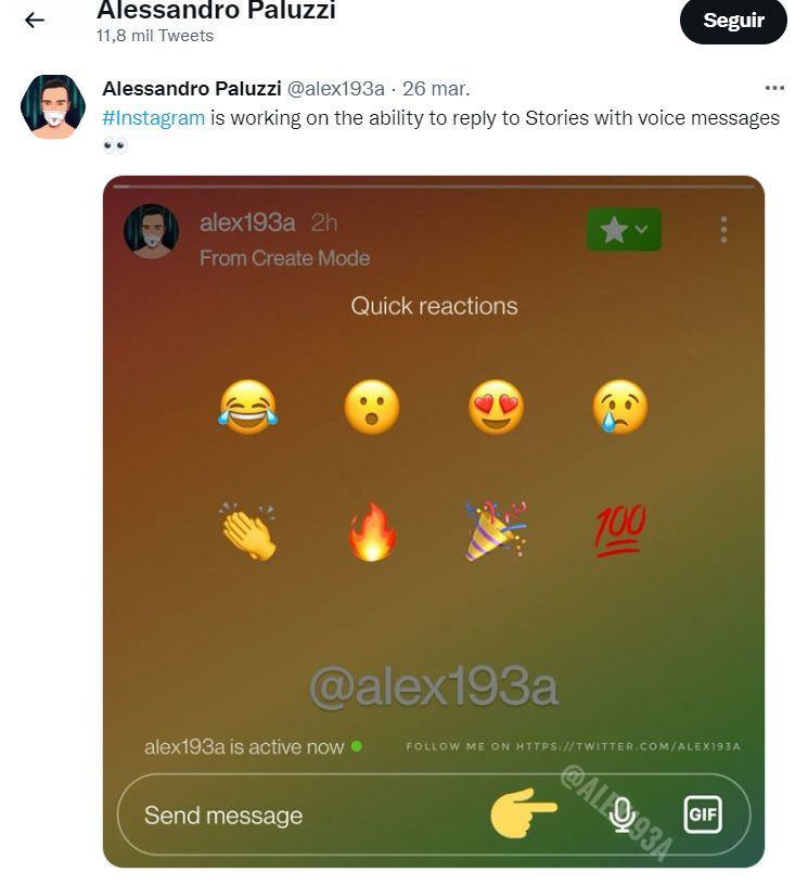 Instagram is working on a feature to answer stories with voice message (Alessandro Paluzzi)