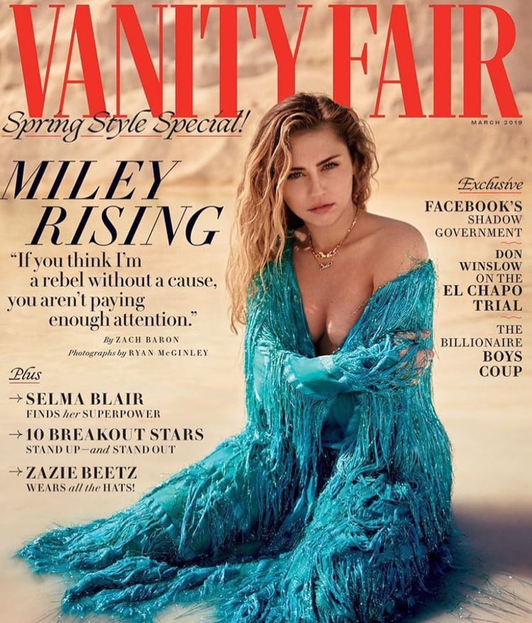 Miley Cyrus vestida de Gucci para la portada de marzo de Vanity Fair (Instagram, Miley Cyrus)