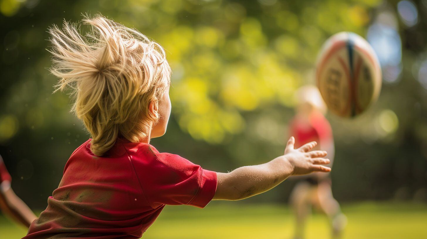 Niños juegan con una pelota de rugby en un jardín - (Imagen Ilustrativa Infobae)