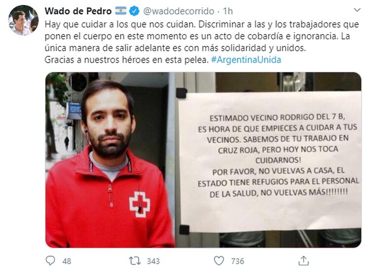 La publicación de Eduardo de Pedro en su cuenta de Twitter