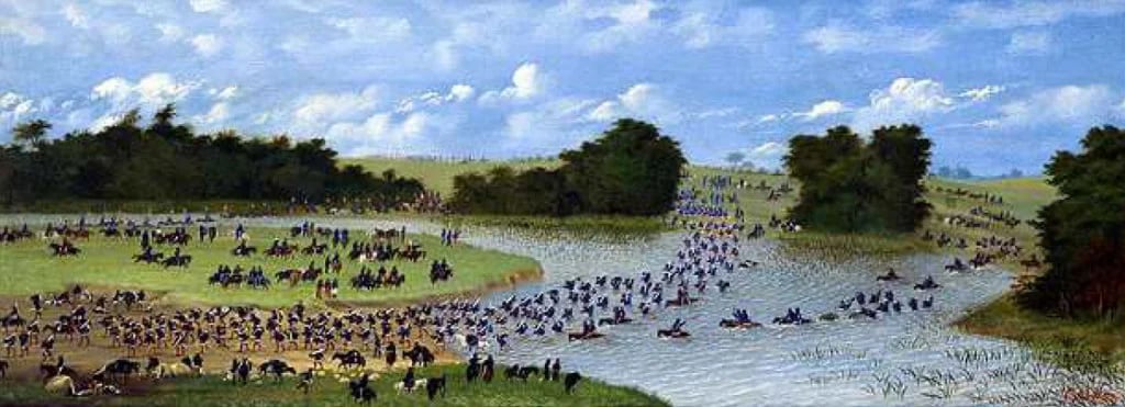 Pasaje del arroyo San Joaquín. 16 de agosto de 1865. Corrientes. Oleo de Cándido López