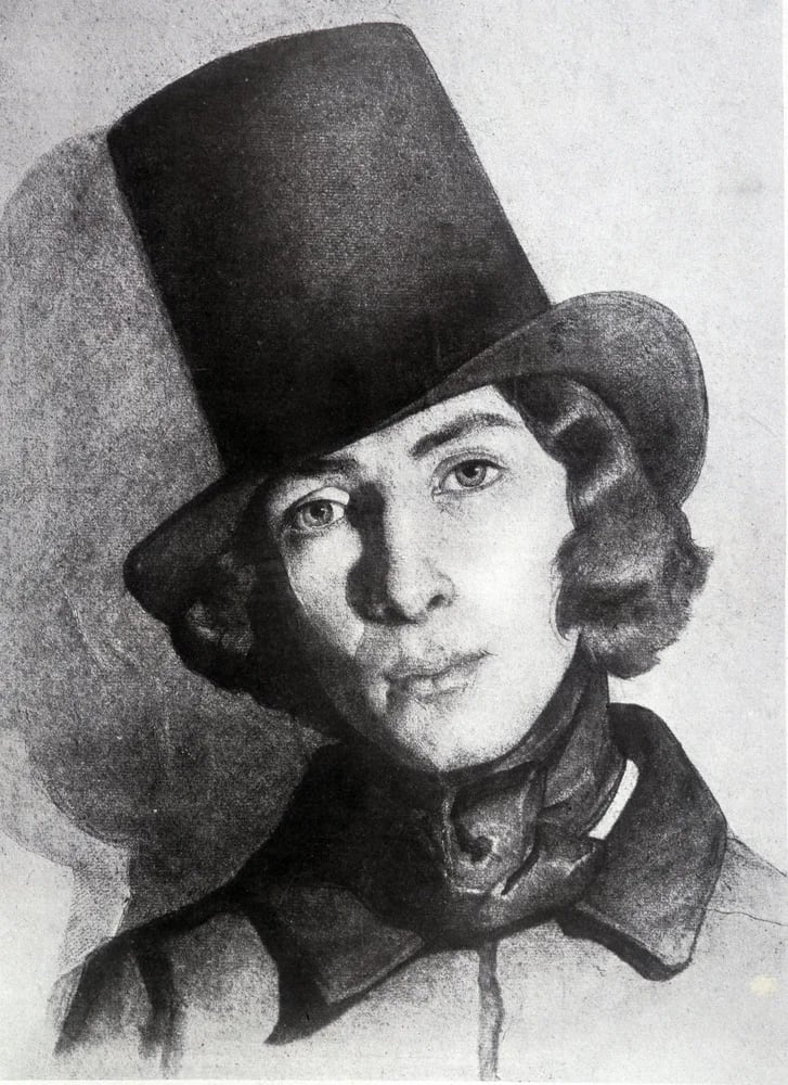 George Sand en costume masculin. Dessin du 19me sicle.