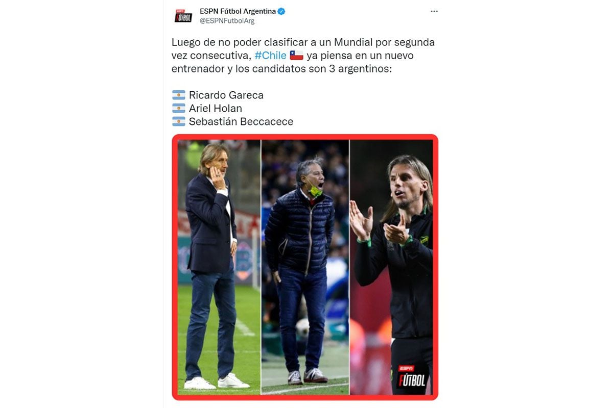 Publication d'ESPN Argentina avec les options pour diriger le Chili.