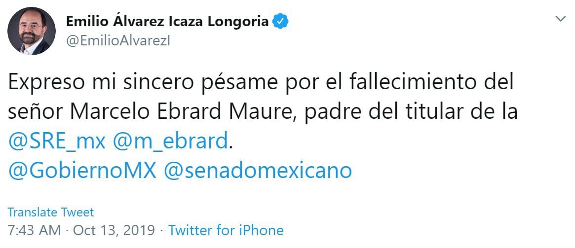 El senador Emili Álvarez Icaza lamentó la pérdida de Ebrard Maure (Foto: Twitter)