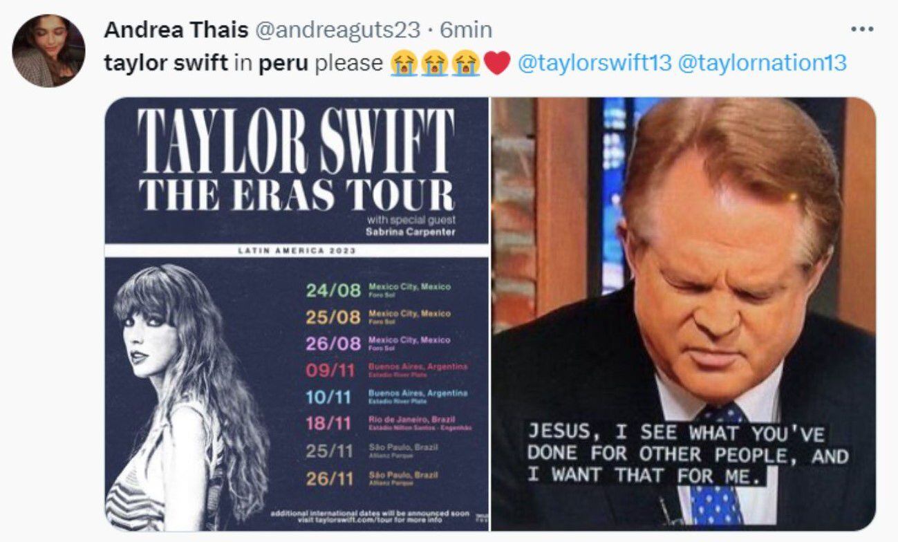 Reacción de los fans ante fechas de 'The Eras Tour'. (Twitter)