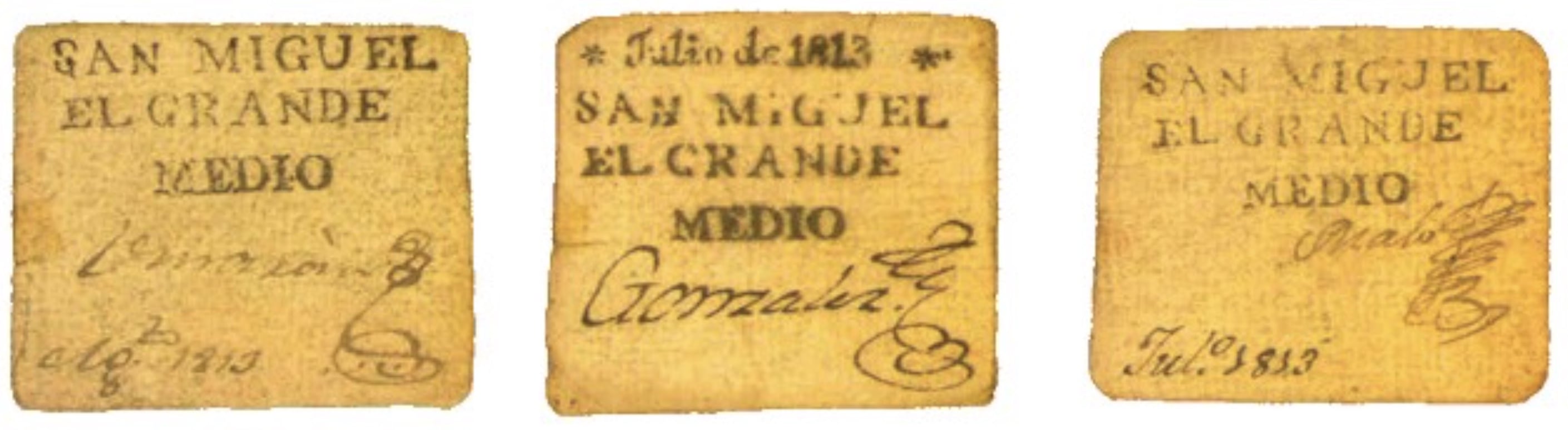 Medio real de cartón de San Miguel El Grande. (numistas.com)