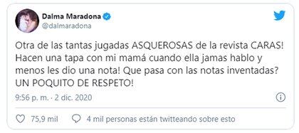 El mensaje de Dalma Maradona en Twitter