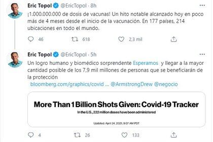 El reconocido investigador, cardiólogo y genetista Eric Topol celebró el hito histórico científico en su cuenta de Twitter (@EricTopol)