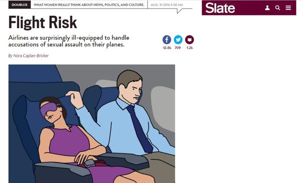 La nota origina, en el sitio Slate. En él pone sobre la lupa la actitud de todas las aerolíneas respecto a las denuncias por abuso dentro de los aviones comerciales