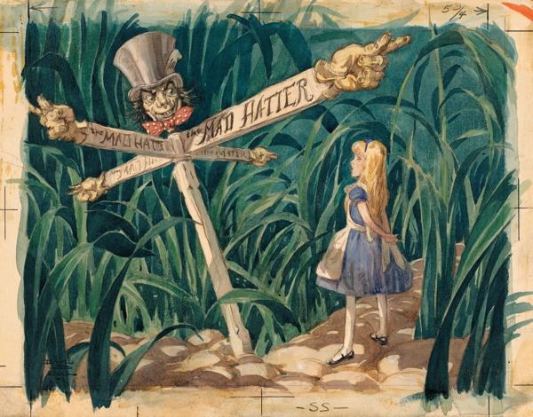 Una escena de “Alicia en el País de la Maravillas” realizada por el director de arte David Hall (1951)