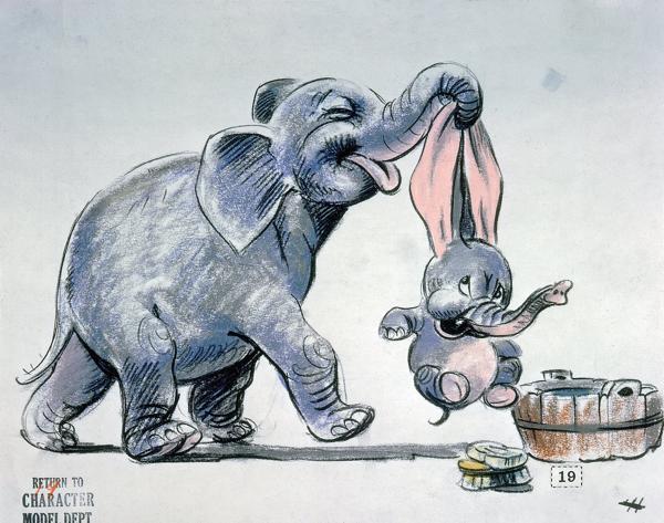 Un boceto de Dumbo (1941) de Bill Peet (Cortesia Archivos de Walt Disney)