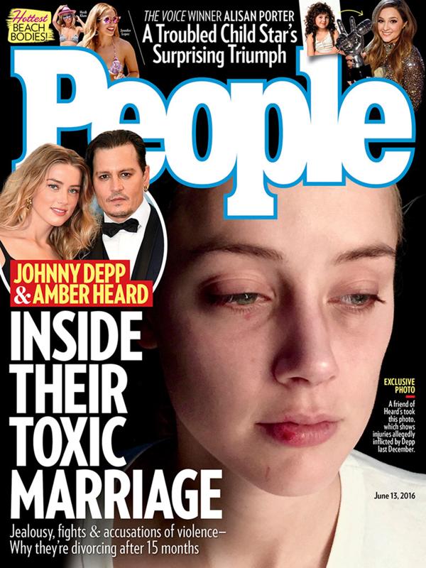 La portada de la revista “People” con el rostro golpeado de la actriz de Amber Heard