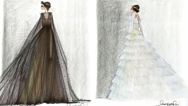 El vestido negro de gasa que lució Violetta y el vesitdo off white de estilo romántico con una falda de volados desde la cintura hasta el suelo (Valentino)