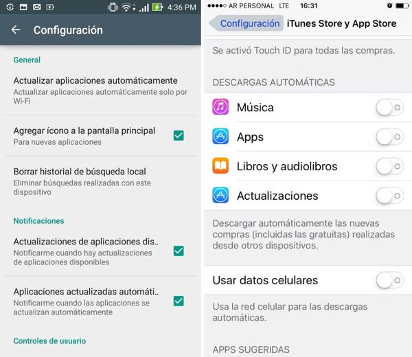 Interfaz de configuración en Android y iOS