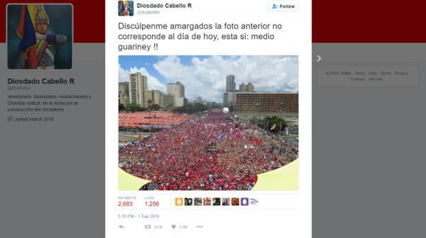 Cabello reconoció su error y publicó una nueva imagen de la concentración chavista