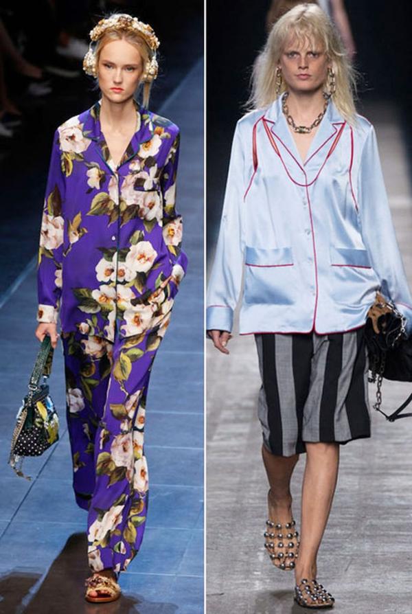 Pijamas de dos piezas en satén o seda lisos o con estampas como el la pasarela de Gucci
