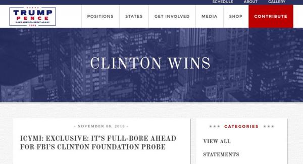 “Gana Clinton” se lee en el texto.
