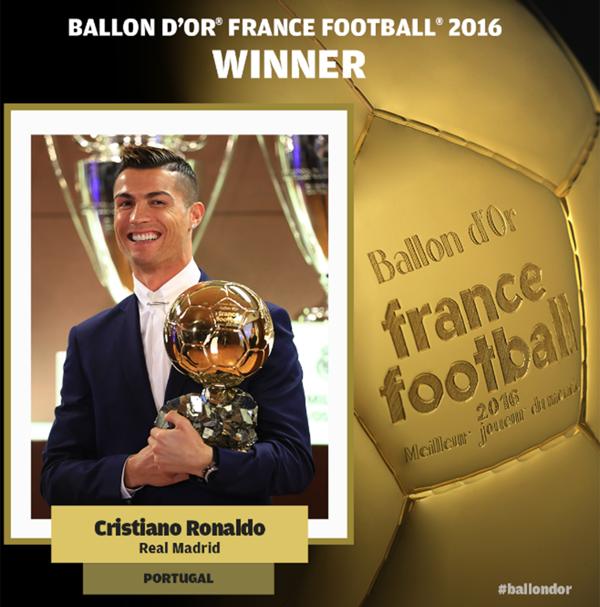 El portugués se quedó con el Balón de Oro 2016 y cosechó su cuarto personal