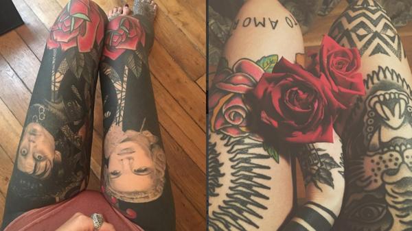 Celine y Candelaria tienen tatuadas rosas rojas en las piernas
