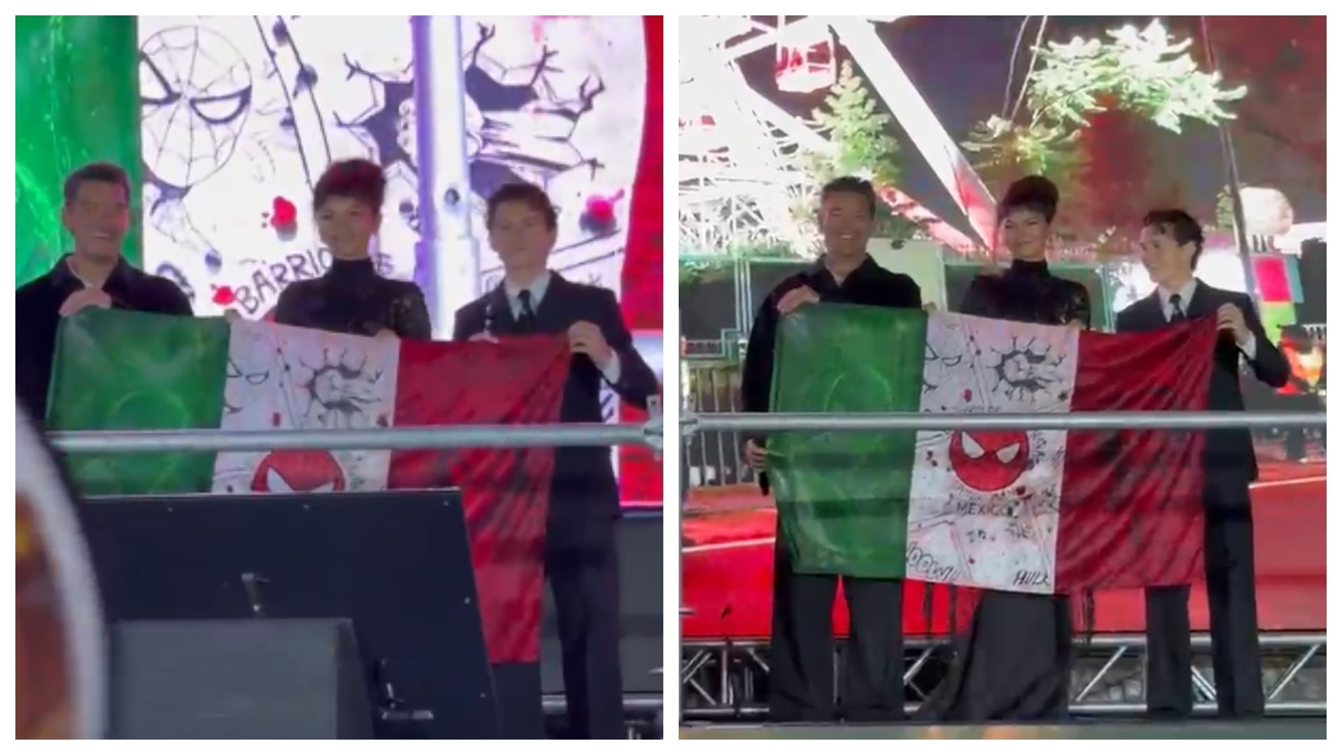 Zendaya y Tom Holland muestran bandera mexicana intervenida con logos de Spider-Man en evento de CDMX: ¿los multarán?