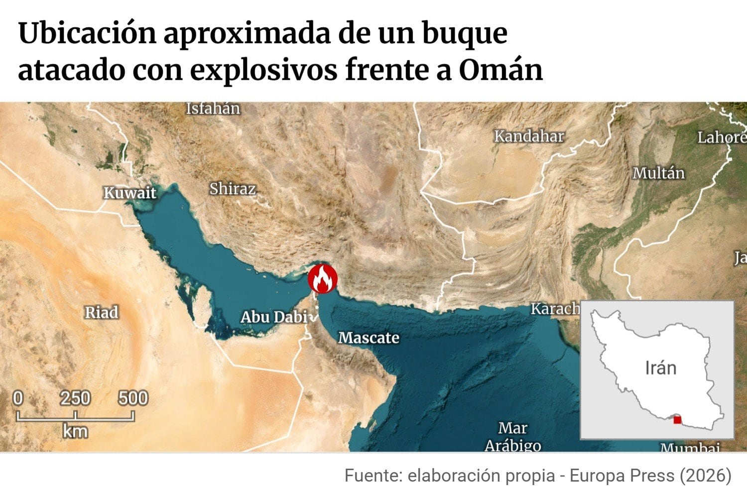 Registrado un ataque con explosivos contra un buque frente a Omán en el estrecho de Ormuz