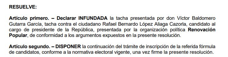Resolución N° 00064-2026-JEE-LIC1/JNE del 3 de enero.