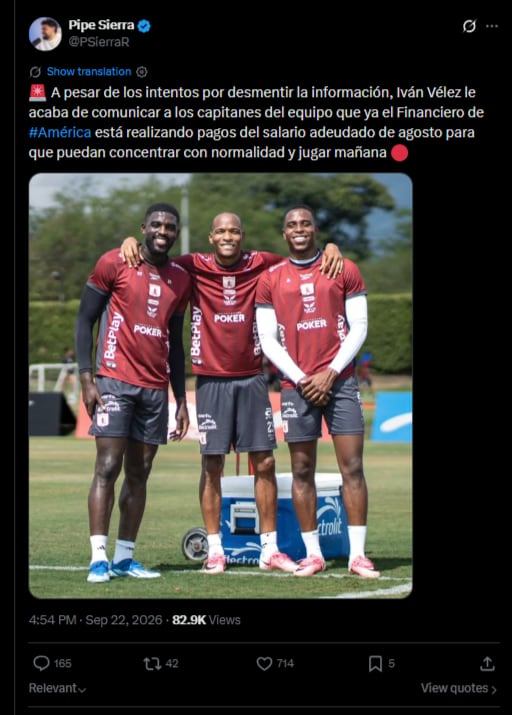 Felipe Sierra afirmó que los futbolistas amenazaron con no concentrar si no cobraban el sueldo de agosto-crédito X