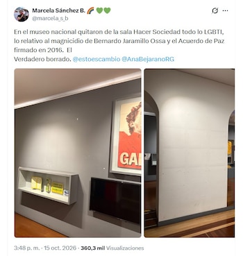 Marcela Sánchez denunció el retiro de las obras de varias salas de exposición del Museo Nacional de Colombia la tarde del jueves 15 de octubre de 2026 - crédito @marcela_s_b/X