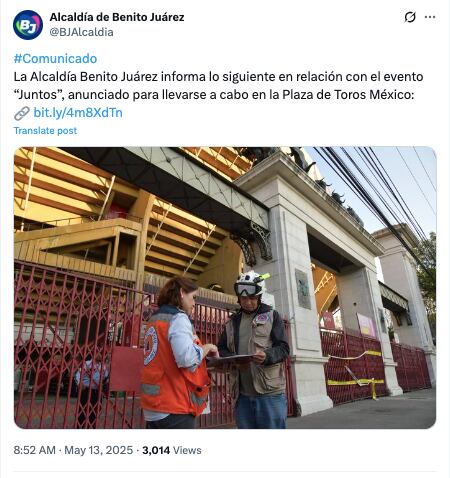 La alcaldía Benito Juárez, publicó un comunicado. (Captura: X)