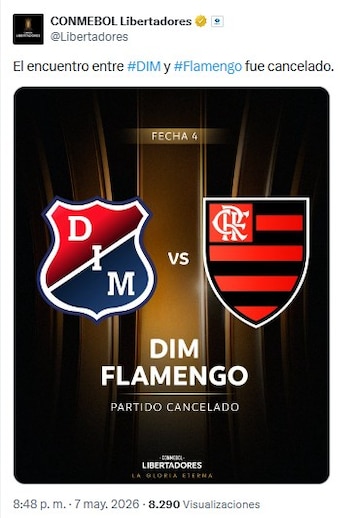 Tras los disturbios causados en la tribuna norte del Atanasio Girardot, el partido fue cancelado tras solo dos minutos de juego disputados - crédito @Libertadores/X