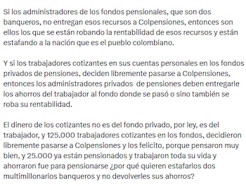 El gobernante de los colombianos, en su extenso mensaje, abordó el derecho de los trabajadores a decidir el destino de sus ahorros pensionales - crédito @petrogustavo/X
