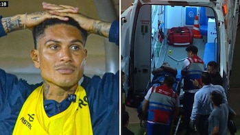 La reacción de Paolo Guerrero al ver que Yoshimar Yotún fue retirado del estadio en ambulancia.