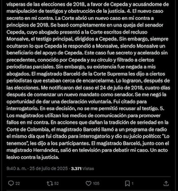 Publicación de Álvaro Uribe en