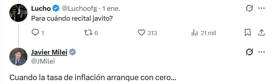 El presidente Javier Milei responde a un ususario de X