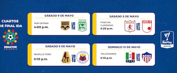 La programación de los duelos de ida de los cuartos de final del fútbol colombiano - crédito Dimayor