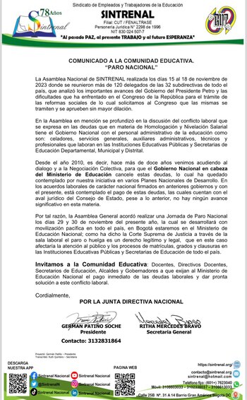 Desde el Sindicato de Trabajadores