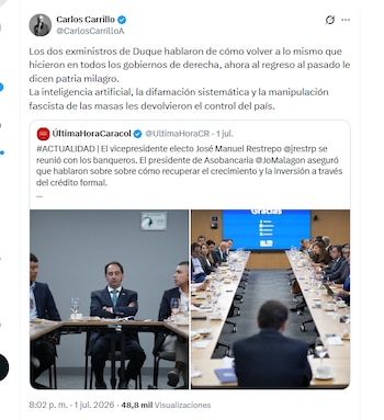 El exdirector Carlos Carrillo criticó reunión de José Manuel Restrepo con banqueros - crédito @CarlosCarrilloA/X