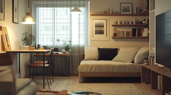 Imagen de un espacio reducido decorado de manera eficiente, utilizando muebles multifuncionales y soluciones creativas. Otras opciones: diseño compacto, optimización del hogar, estilo minimalista. - (Imagen Ilustrativa Infobae)
