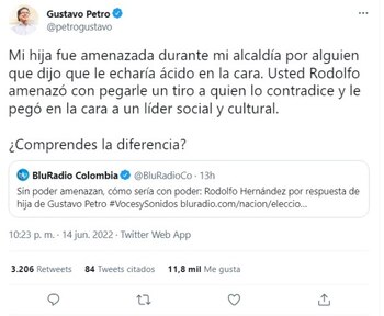 Petro le responde en Twitter