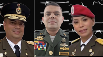 Tres retratos de militares con uniforme: un hombre con gorra formal, un hombre con medallas y una mujer con boina roja
