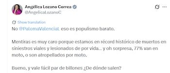 Angélica Lozano cuestionó la viabilidad fiscal del proyecto y lo calificó como “populismo barato”, señalando el posible alto costo para las finanzas públicas - crédito @AngelicaLozanoC/X