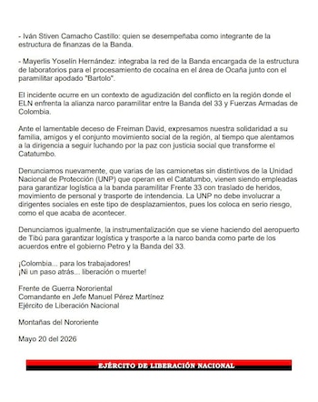 El comunicado mencionó los nombres de quienes serían las otras tres víctimas de la masacre, además del líder social y sus dos escoltas - crédito @jhonjacome/X