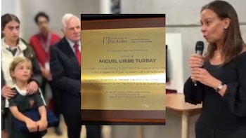 Esta es la placa honorífica en favor de Miguel Uribe Turbay - crédito canptrau de video suministrado a Infoabe Colombia