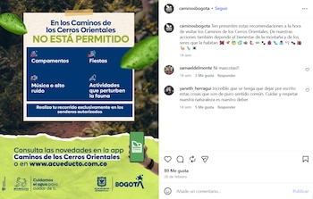 Toda la información sobre el acceso a los senderos se puede consultar en las cuentas de Instagram Caminosbogota - crédito caminosbogota / Instagram