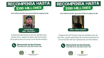 Estas son las millonarias sumas que se ofrecen como recompensas por los responsables de los secuestros y asesinatos de cuatro campesinos en Segovia, Antioquia - crédito @AndresJRendonC/X
