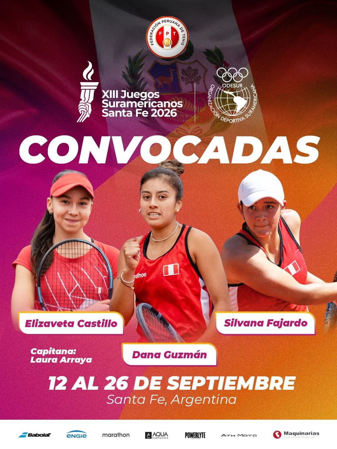 Las convocadas de Perú en tenis para los Juegos Suramericanos 2026. Crédito: FPT.