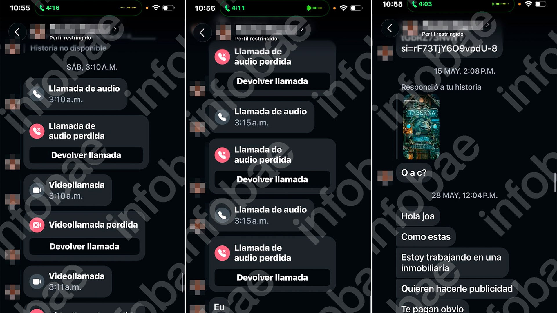 El registro de llamadas y videollamadas perdidas de madrugada