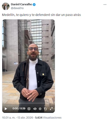 Daniel Carvalho afirmó que defenderá Medellín "sin dar un paso atrás" - crédito @davalho/X