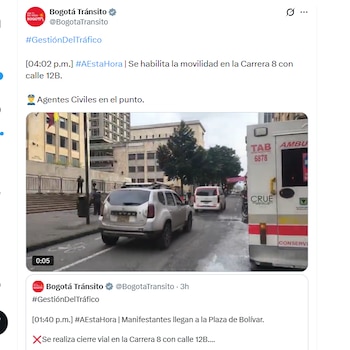 Se habilitó la movilidad den la carrera 8 con calle 12B - crédito @BogotaTransito/X