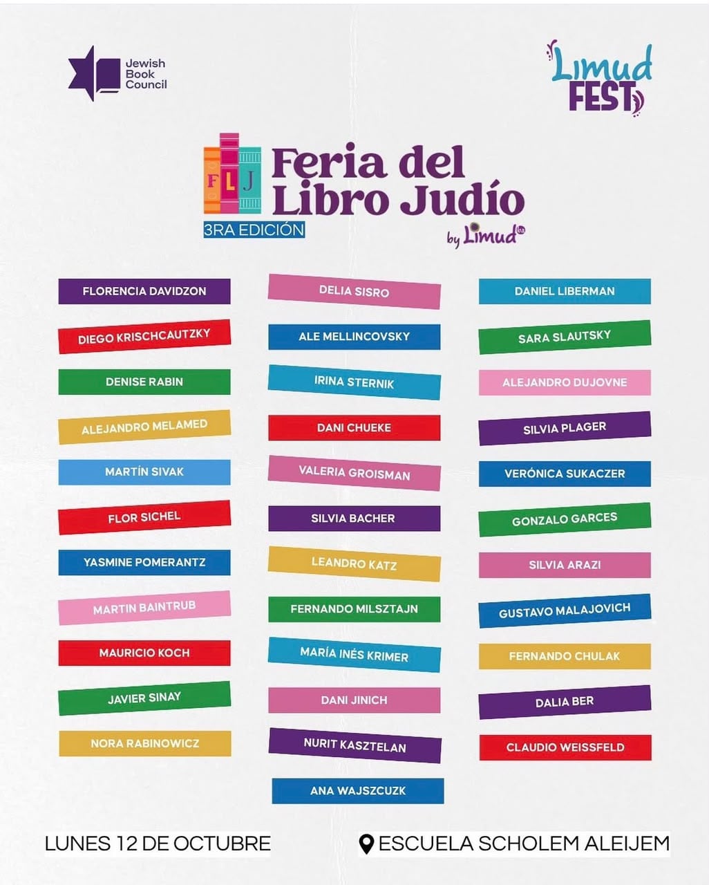 La tercera edición de la Feria del Libro Judío presenta su lista de participantes para el lunes 12 de octubre en la Escuela Scholem Aleijem.